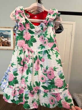 Janie and Jack White Dress with Pink Floral & Green Leaves